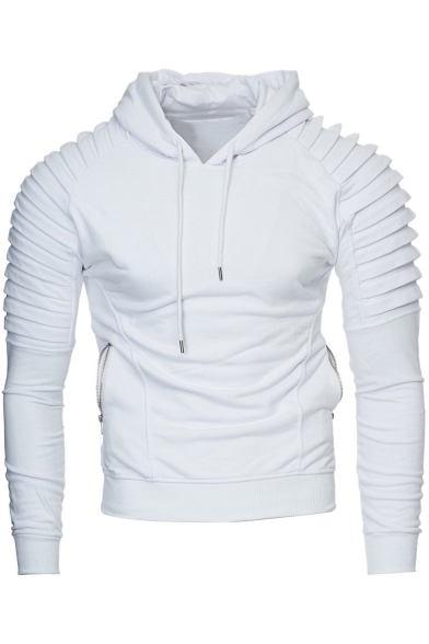 solid pleated sleeve hoodie