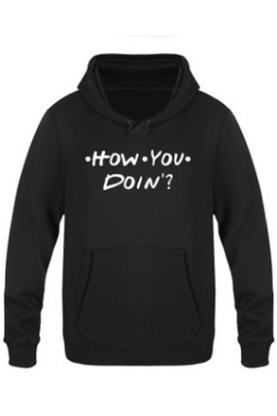New Arrival Fashion Letter HOW YOU DOIN Pattern Long Sleeve Regular Fit Black Hoodie