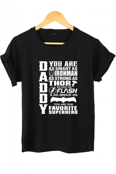 New Arrival Unique Letter DADDY Pattern Round Neck Short Sleeve Cotton Tee