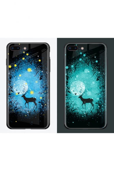 New Stylish Fancy Galaxy Deer Printed Luminous Glass Mobile Phone Case
