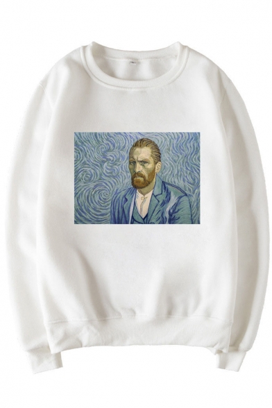 Van Gogh Famouse Oil Painting Print Crewneck Long Sleeve Fitted Pullover Sweatshirt