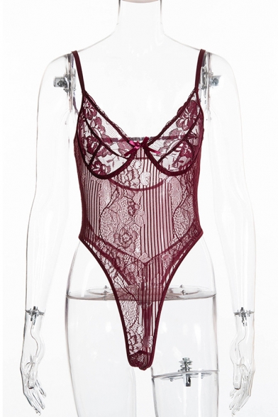 Women's Sexy Transparent Lace-Inserted Slim Fit Bodysuit