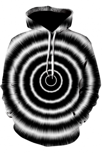 3D Digital Whirlpool Printed Long Sleeve Stylish Casual Black Hoodie