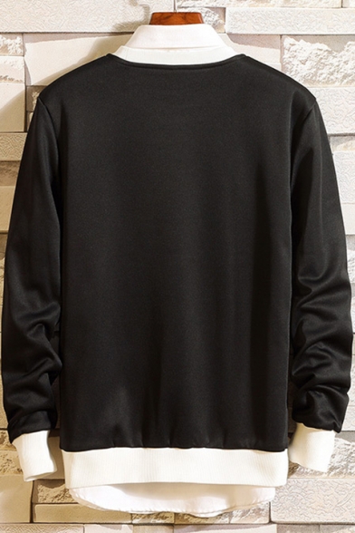 Boys Basic Simple Letter GOVEPHAT Print Contrast Hem Crew Neck Long Sleeve Pullover Sweatshirt