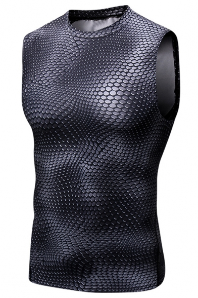 Cool 3D Snake Scale Printed Men's Training Quick Dry Athletic Black Muscle Tank Top for Men