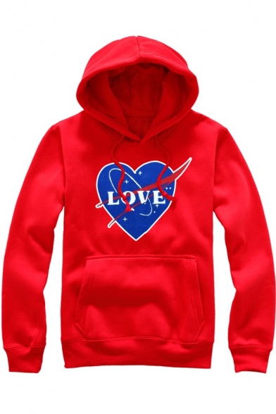 Letter Heart Printed Long Sleeve Unisex Fitted Cozy Hoodie