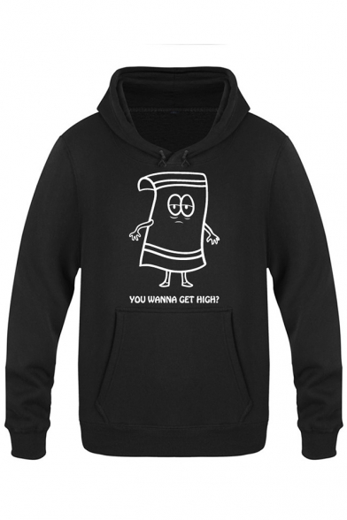 Lovely Comic Letter YOU WANNA GET HIGH Printed Long Sleeve Regular Fitted Hoodie