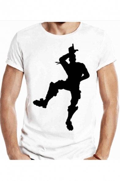 Men's Funny Game Figure Print White Short Sleeve T-Shirt