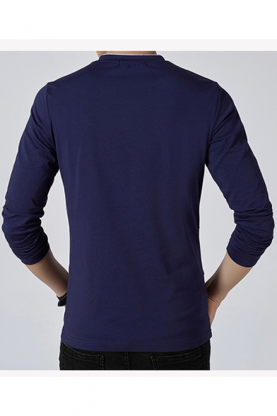 Men's Simple Letter Print Chest Long Sleeve V-Neck Fitted T-Shirt