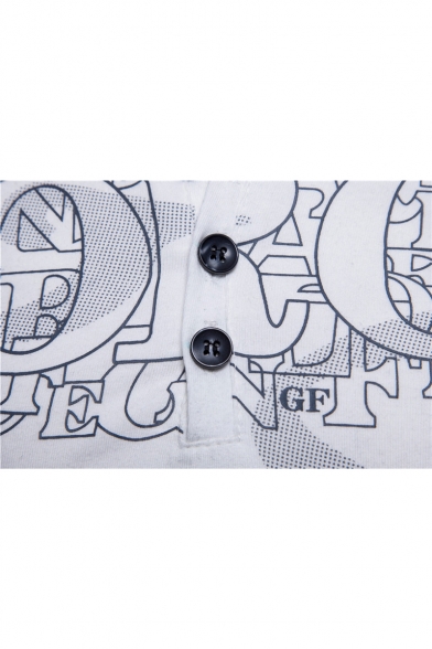 Men's Stylish Letter Printed Button Round Neck Short Sleeve Slim Henley Shirt