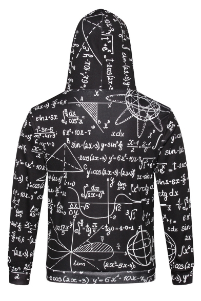 New Trendy Unique All Over Formula Printed Long Sleeve Fitted Black Hoodie