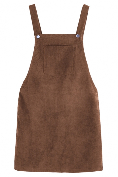 Basic Simple Plain Mini Shift Corduroy Overall Dress for Girls