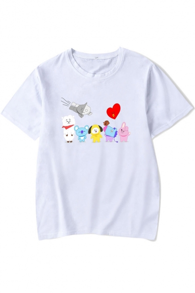 Cartoon Pattern Round Neck Short Sleeve Relaxed Fit T-Shirt