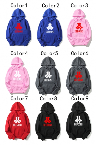 Cool Letter DEFQON 1 Logo Printed Long Sleeve Loose Fit Pullover Hoodie