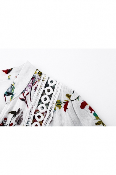 Floral Tribal Printed Long Sleeve V Neck Mini Swing Dress