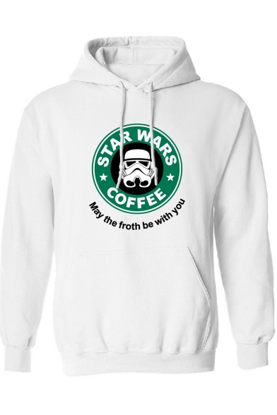 Hot Popular Circle Letter STAR WARS COFFEE Logo Print Regular Fitted Hoodie for Men