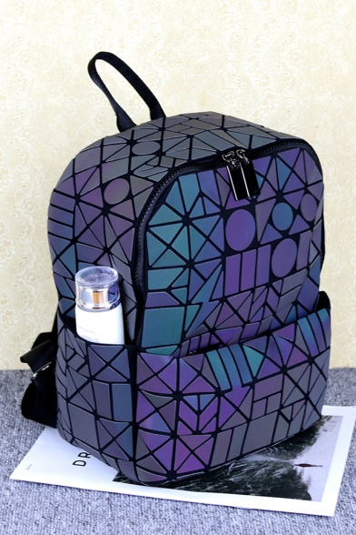 Purple Geometric Two Way Zip Closure Unisex Backpack School Bag