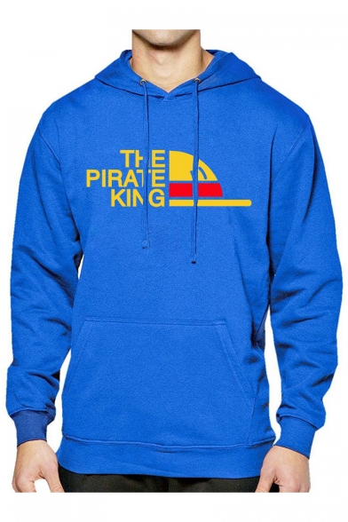 New Stylish Long Sleeve Letter THE PIRATE KING Logo Pattern Casual Loose Fit Drawstring Hoodie