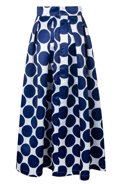 Retro Classic Polka Dot Printed Zip Back Midi A-Line Skirt