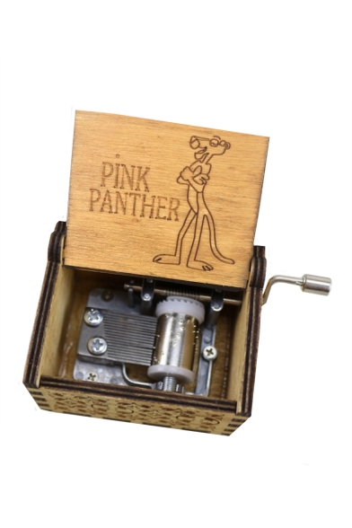 Retro Wooden Cute Cartoon Pink Panther Printed Hand Music Box 6.4*5.2*4.1cm