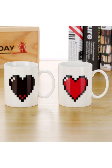 Romantic Heart Printed White Color Change Mug Cup Gift for Couple 301-400ml