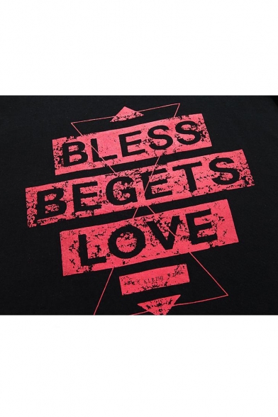 Simple Letter BLESS BEGETS LOVE Print Round Neck Short Sleeve Loose Casual Cotton Graphic Tee