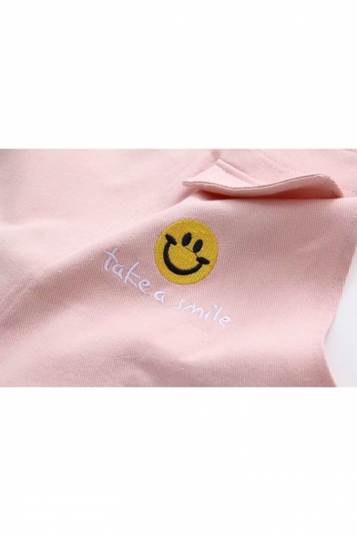 Simple Letter TAKE A SMILE Cartoon Happy Face Embroidered Leisure Overall Denim Jumpsuits
