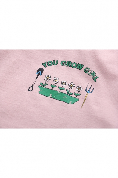 Simple Letter YOU GROW GIRL Graphic Print Crewneck Long Sleeve Pullover Sweatshirt