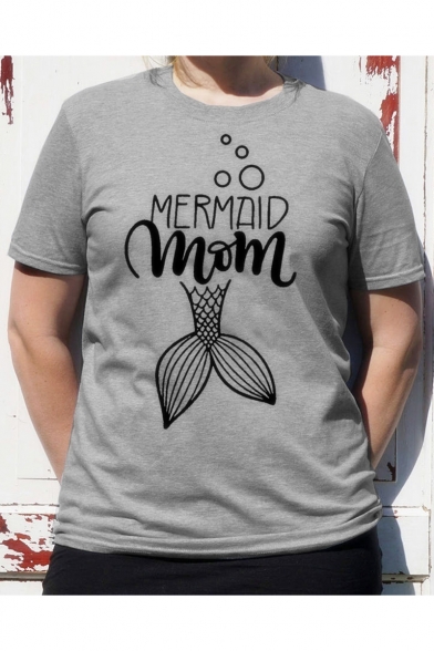 Unique Letter MERMAID MOM Print Street Fashion Casual T-Shirt