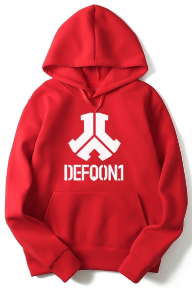 Cool Letter DEFQON 1 Logo Printed Long Sleeve Loose Fit Pullover Hoodie