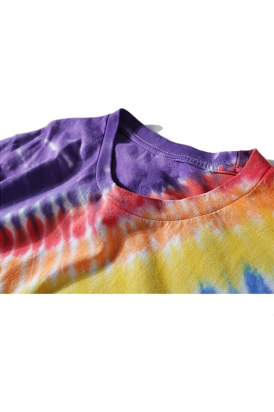 Cool Purple Tie Dye Graffiti Print Hip Hop Fashion Casual T-Shirt