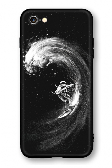 Cool Surfing Astronaut Print Black Soft Shatter-Resistant iPhone Case