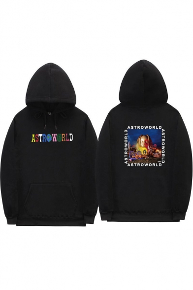 Funny Colorful Letter ASTROWORLD Print Loose Fit Graphic Hoodie for Guys