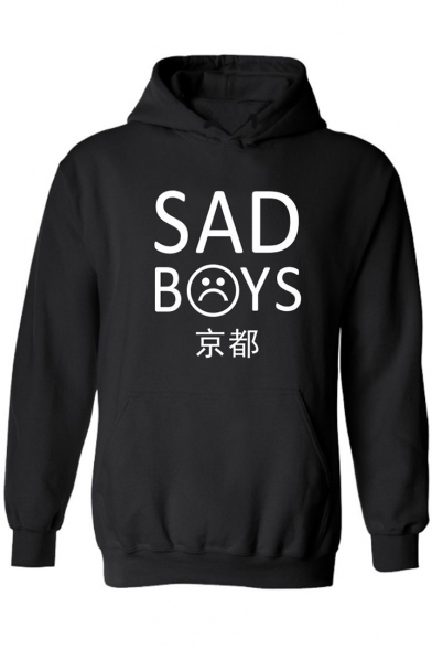 Hip Hop Style Letter SAD BOYS Cartoon Sad Face Printed Long Sleeve Relaxed Graphic Hoodie