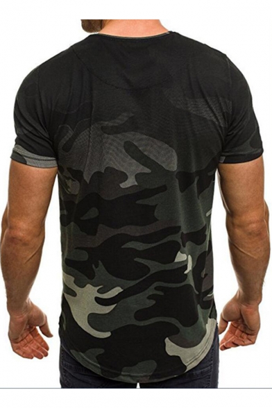 Letter BREEZY TO BLACK VIBES Fashion Camo Pattern Short Sleeve Summer Fitness T-Shirt for Men