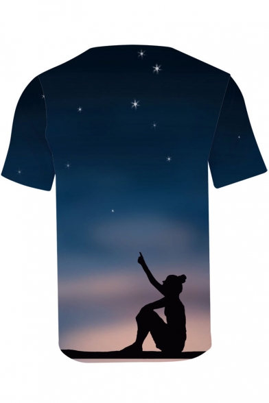 Men's Cool Boy Band 3D Fire Galaxy Logo Print Short Sleeve Casual T-Shirt