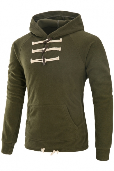 Men's Unique Toggle Button Embellished Front Long Sleeve Regular Fitted Hoodie