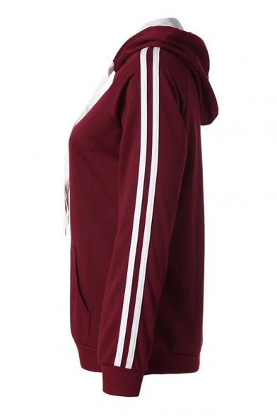 Slim Long Sleeve Striped Stylish Sports Hoodie for Women