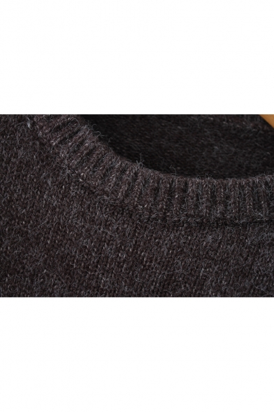 Stylish Long Sleeve Round Neck Plain Split Side Warm Sweater