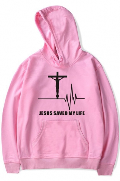Trendy Cross Letter JESUS SAVED MY LIFE Print Loose Casual Pullover Hoodie