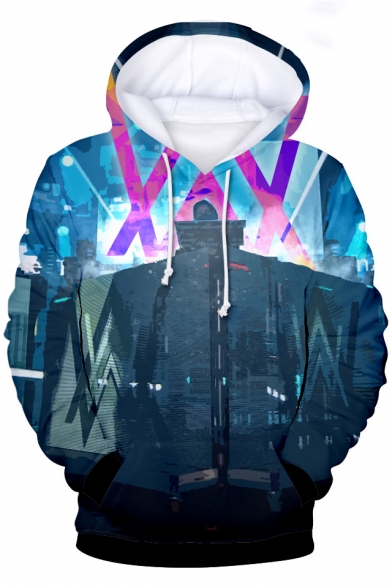 Norwegian DJ 3D Galaxy Pattern Cool Double W Logo Long Sleeve Relaxed Loose Fit Drawstring Hoodie