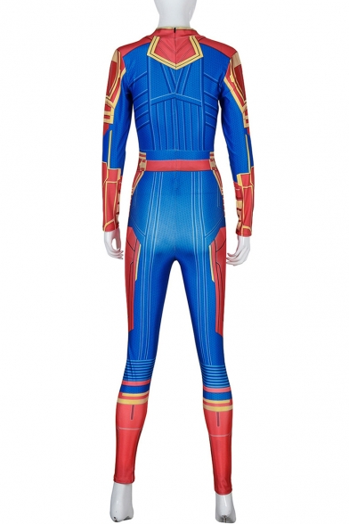 Cool 3D Printed Cosplay Costume Long Sleeve Slim Blue Jumpsuits