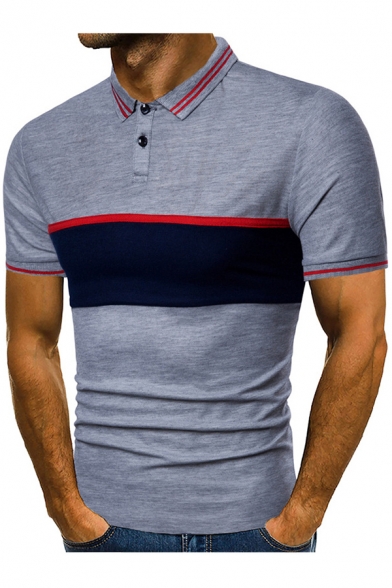 Fashion Contrast Tipped Colorblocked Short Sleeve Slim Fitted Polo Shirt for Men