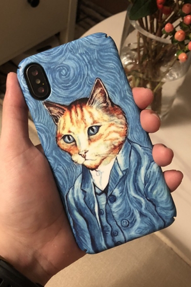 Funny Cartoon Cat Oil Painting Polish Mobile Phone Case in Blue