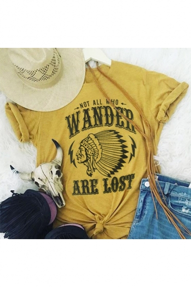 Indian Letter NOT ALL WHO WANDER ARE LOST Print Summer Yellow T-Shirt