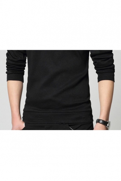 Men's Fashion Check Patched Collar Casual Classic-Fit Long Sleeve Polo Shirt