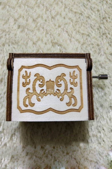 Retro White Comic Character Letter Carved Wooden Hand Cranked Music Box