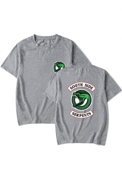 Snake Logo Print Retro Short Sleeve Casual Loose T-Shirt