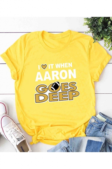 Summer Letter I LOVE IT WHEN AARON GOES DEEP Basic Casual Cotton T-Shirt