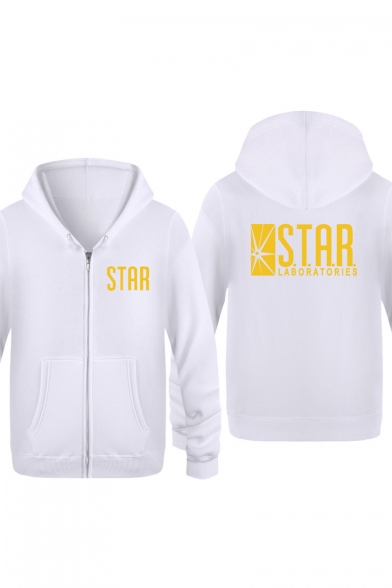Popular Letter STAR Pattern Long Sleeve Fitted Zip Up Hoodie